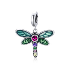 Fine Jewelry S925 Silver CZ Stone Shiny Dragonfly Bangle Charm
